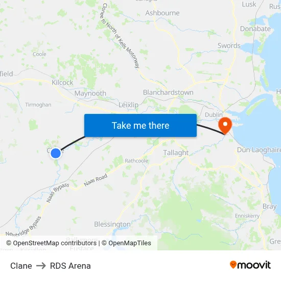 Clane to RDS Arena map