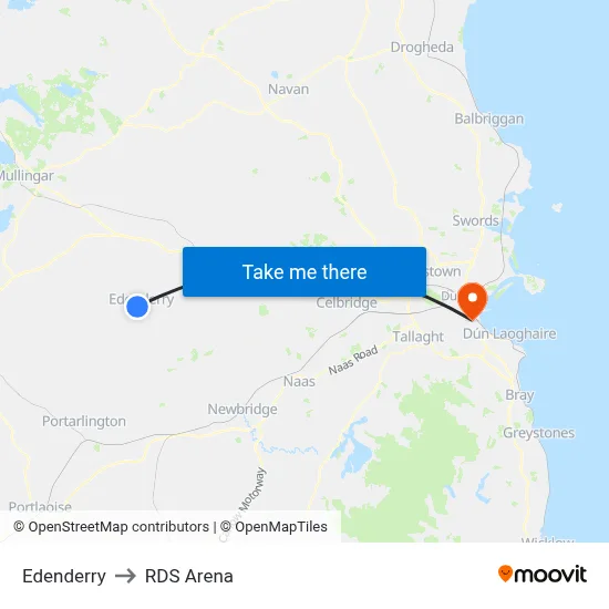 Edenderry to RDS Arena map