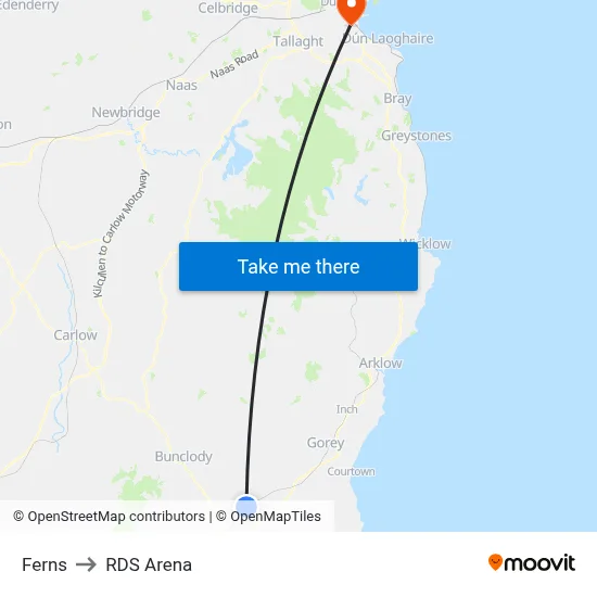 Ferns to RDS Arena map