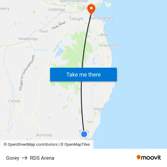 Gorey to RDS Arena map