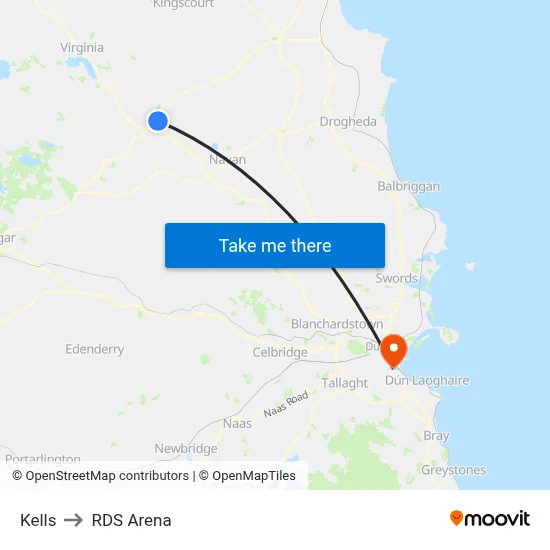 Kells to RDS Arena map