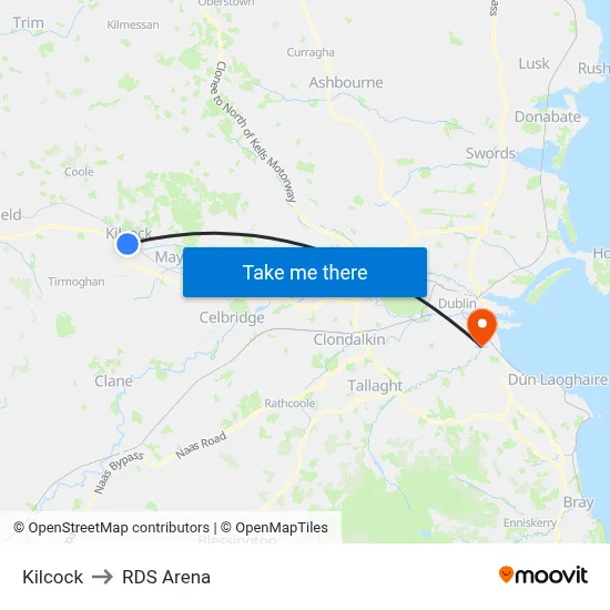 Kilcock to RDS Arena map