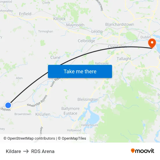 Kildare to RDS Arena map