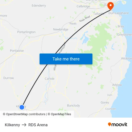 Kilkenny to RDS Arena map