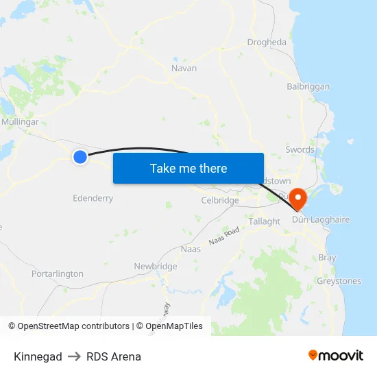 Kinnegad to RDS Arena map