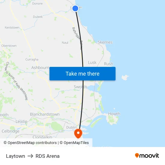 Laytown to RDS Arena map