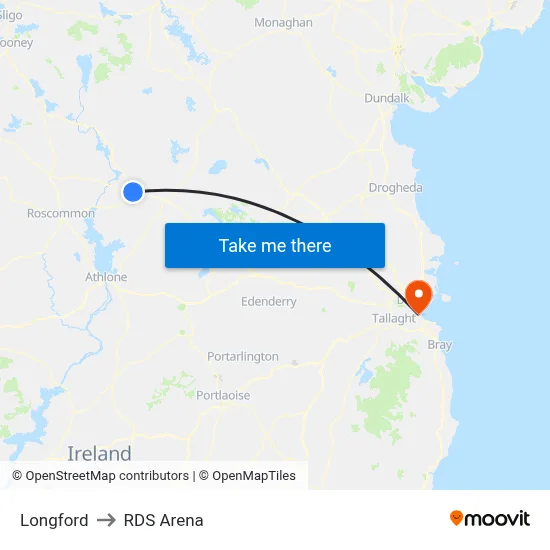 Longford to RDS Arena map