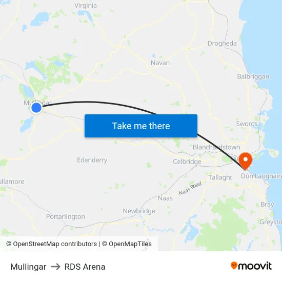 Mullingar to RDS Arena map