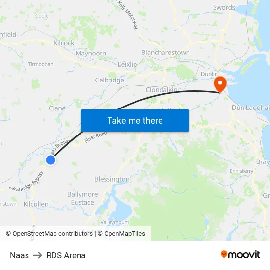 Naas to RDS Arena map
