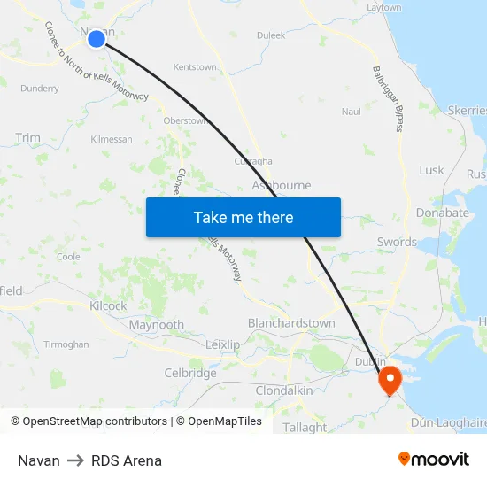 Navan to RDS Arena map