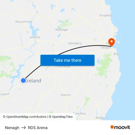 Nenagh to RDS Arena map
