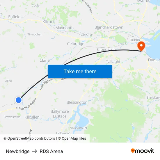 Newbridge to RDS Arena map