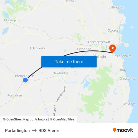 Portarlington to RDS Arena map