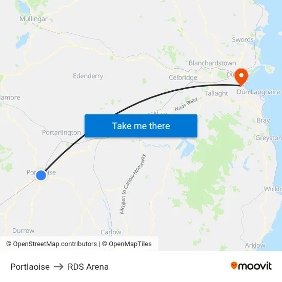 Portlaoise to RDS Arena map