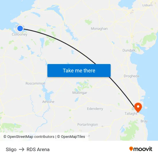 Sligo to RDS Arena map