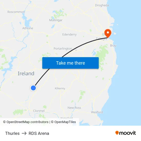 Thurles to RDS Arena map