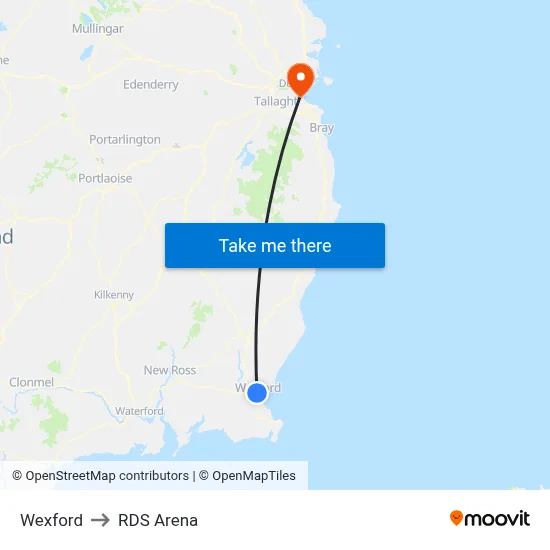 Wexford to RDS Arena map