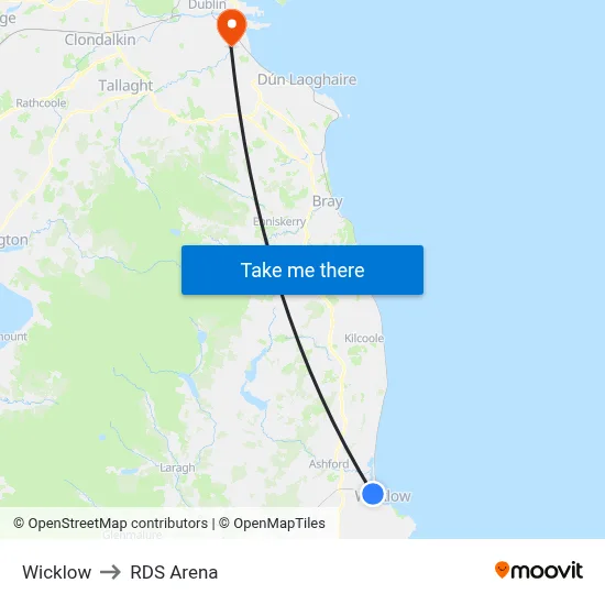 Wicklow to RDS Arena map