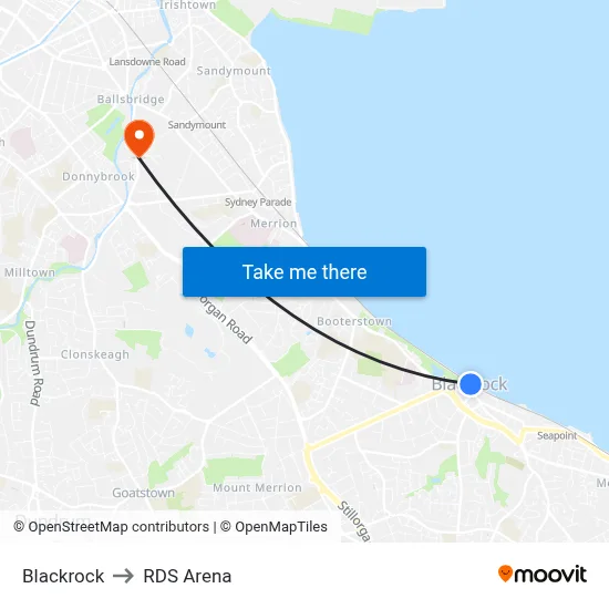Blackrock to RDS Arena map