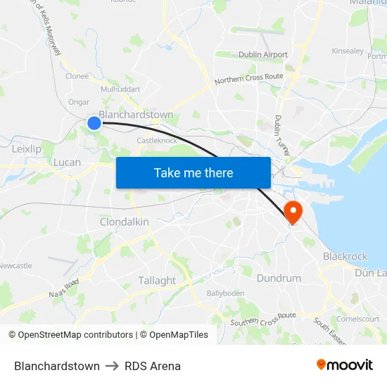Blanchardstown to RDS Arena map