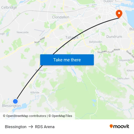 Blessington to RDS Arena map