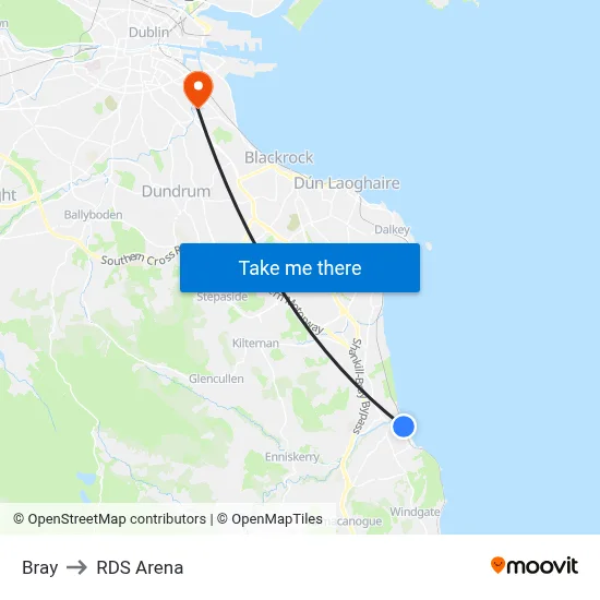 Bray to RDS Arena map