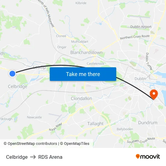 Celbridge to RDS Arena map