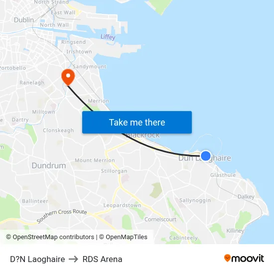 D?N Laoghaire to RDS Arena map