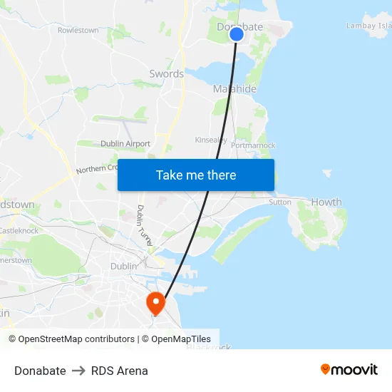 Donabate to RDS Arena map