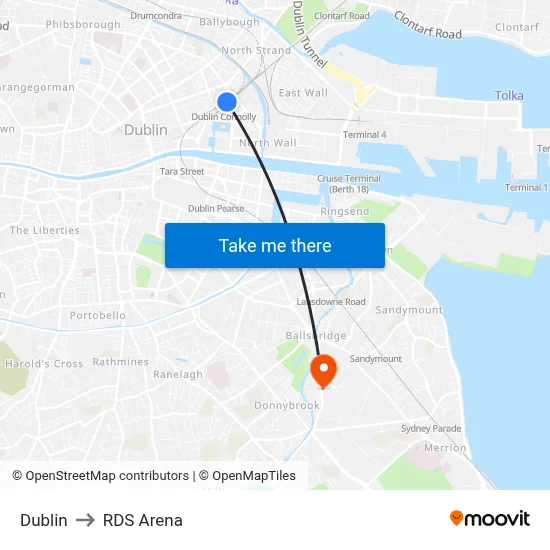 Dublin to RDS Arena map