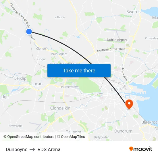 Dunboyne to RDS Arena map