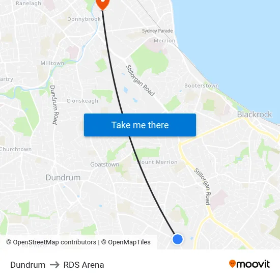 Dundrum to RDS Arena map