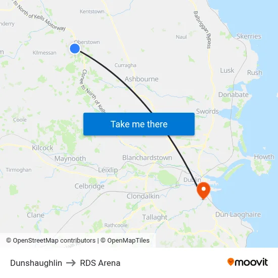 Dunshaughlin to RDS Arena map
