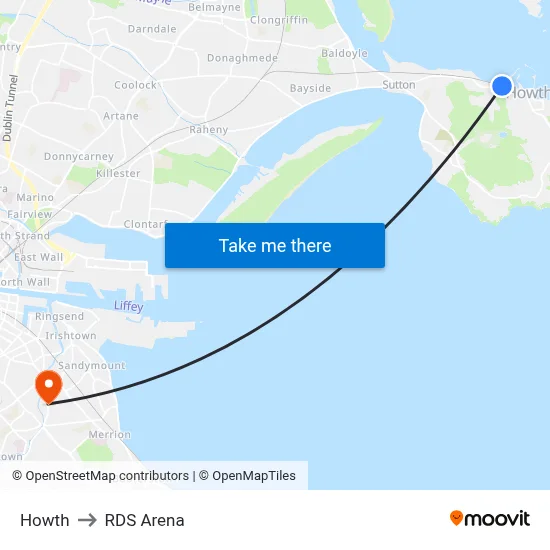Howth to RDS Arena map
