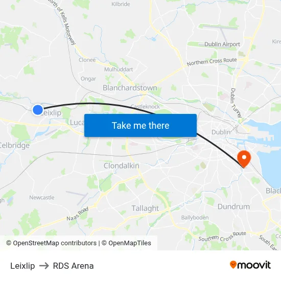 Leixlip to RDS Arena map