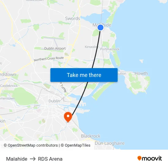Malahide to RDS Arena map