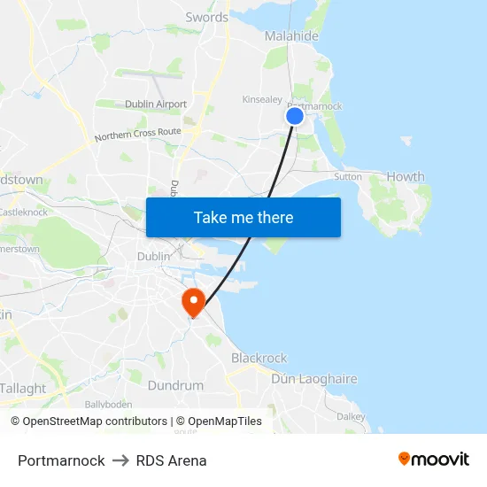 Portmarnock to RDS Arena map