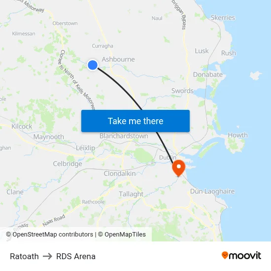 Ratoath to RDS Arena map