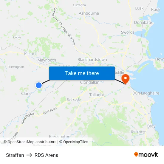 Straffan to RDS Arena map