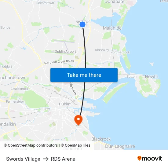 Swords Village to RDS Arena map