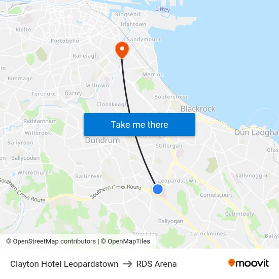 Clayton Hotel Leopardstown to RDS Arena map