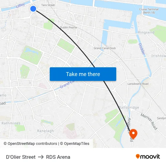 D'Olier Street to RDS Arena map