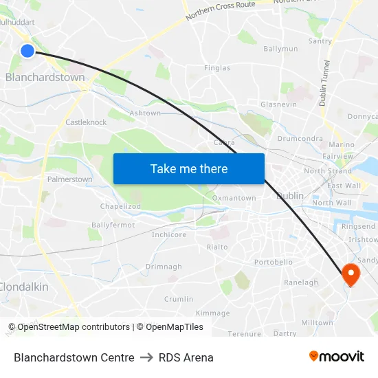 Blanchardstown Centre to RDS Arena map