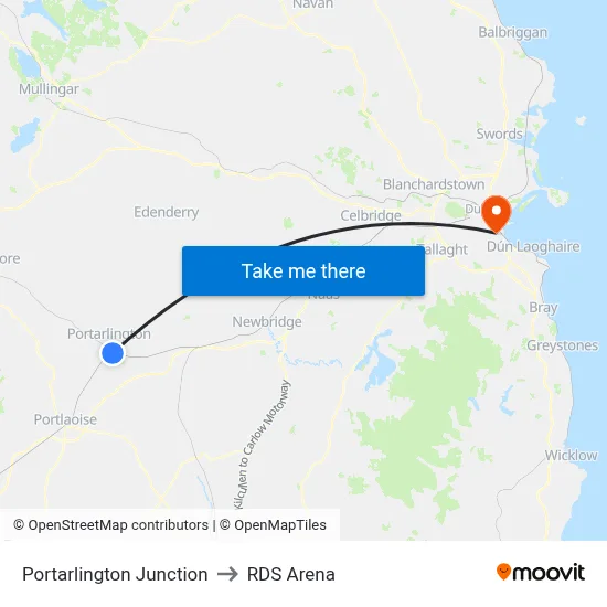 Portarlington Junction to RDS Arena map