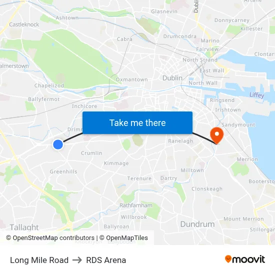 Long Mile Road to RDS Arena map