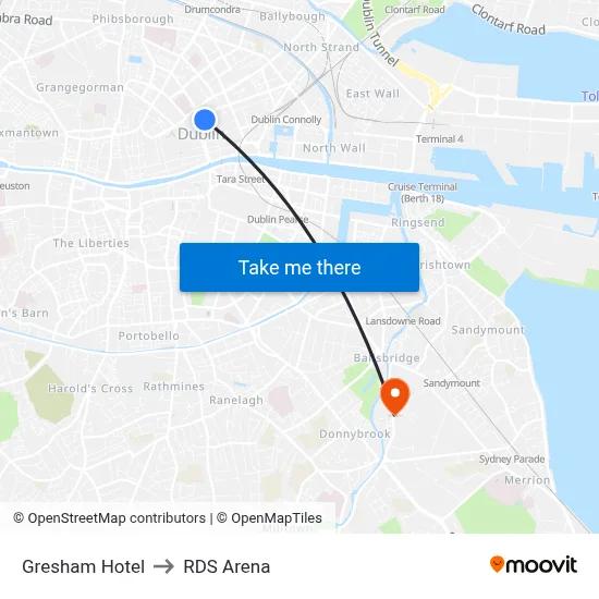 Gresham Hotel to RDS Arena map