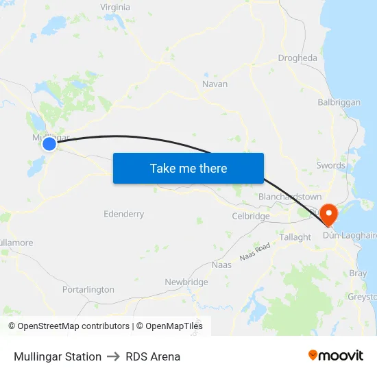 Mullingar Station to RDS Arena map