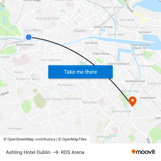 Ashling Hotel Dublin to RDS Arena map