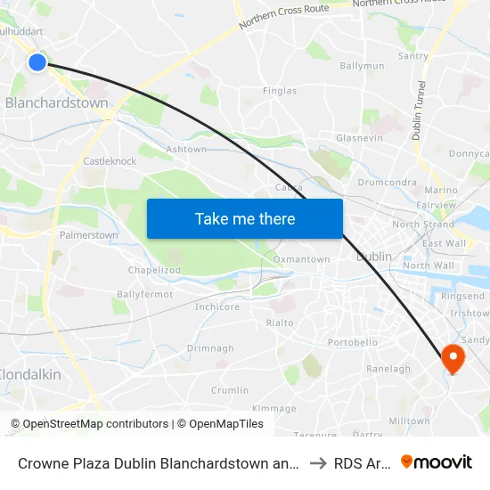 Crowne Plaza Dublin Blanchardstown an IHG Hotel to RDS Arena map