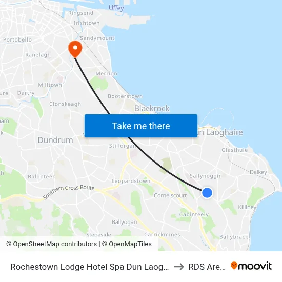 Rochestown Lodge Hotel Spa Dun Laoghaire to RDS Arena map